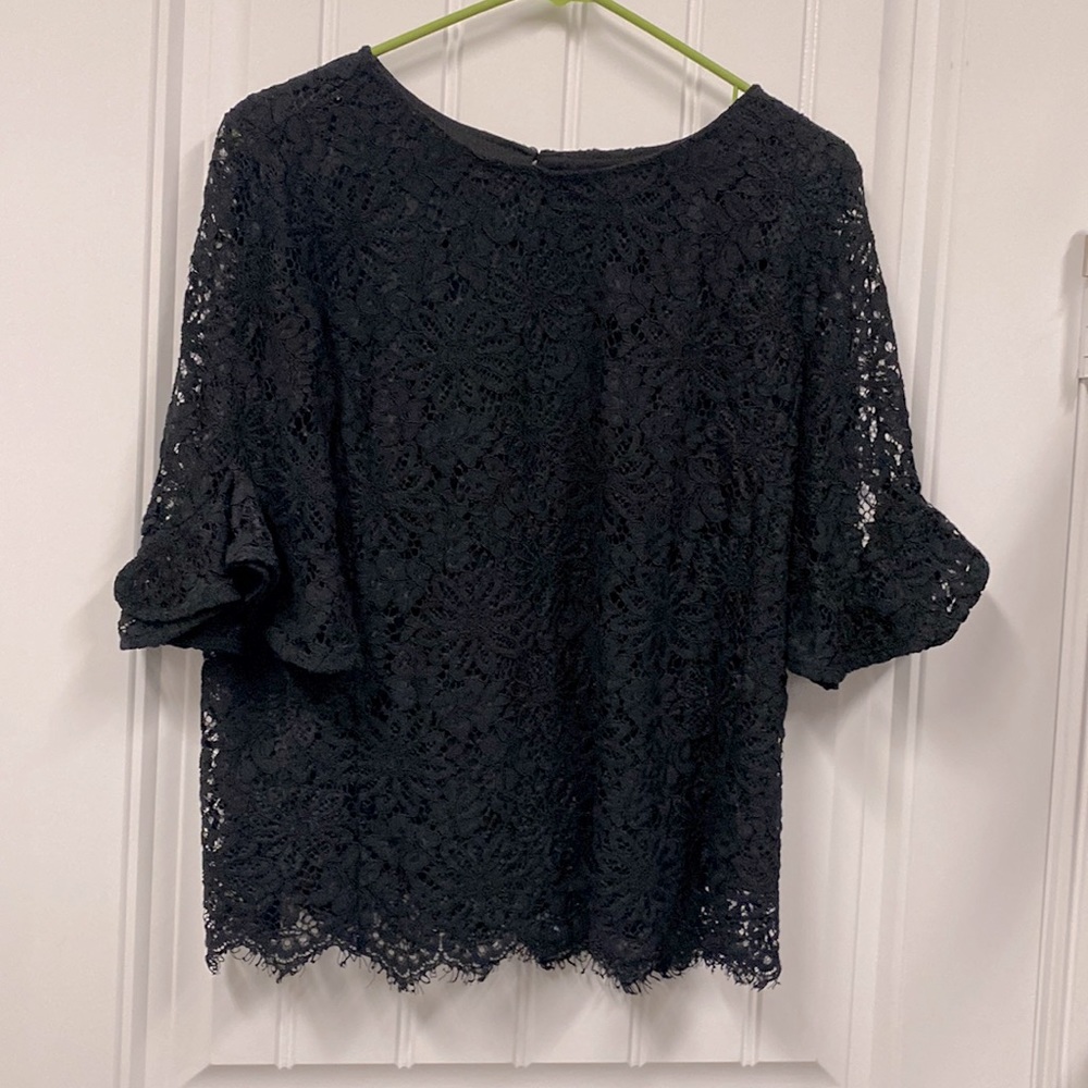 Black Lined Lace Bell Sleeve Top